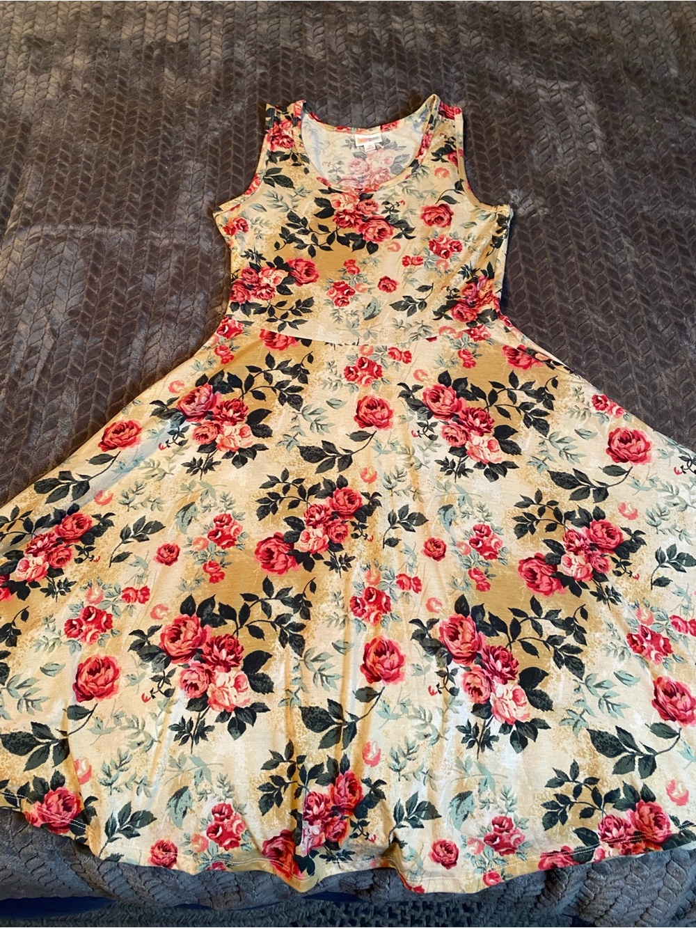 Floral Rose Print women’s Tank Dress - Cream with Pink Roses Lularoe